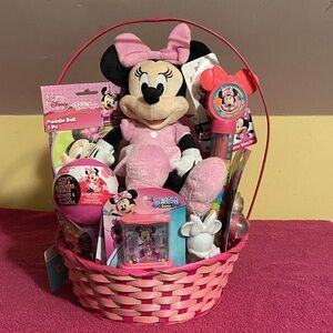 Disney Minnie Mouse Jumbo Pink Easter Basket-25 Pieces Inside- New